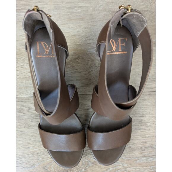 NEW Diane Von Furstenberg Opal Wedge Sandal 9.5 Strappy Vacchetta Leather Wood - Picture 9 of 12